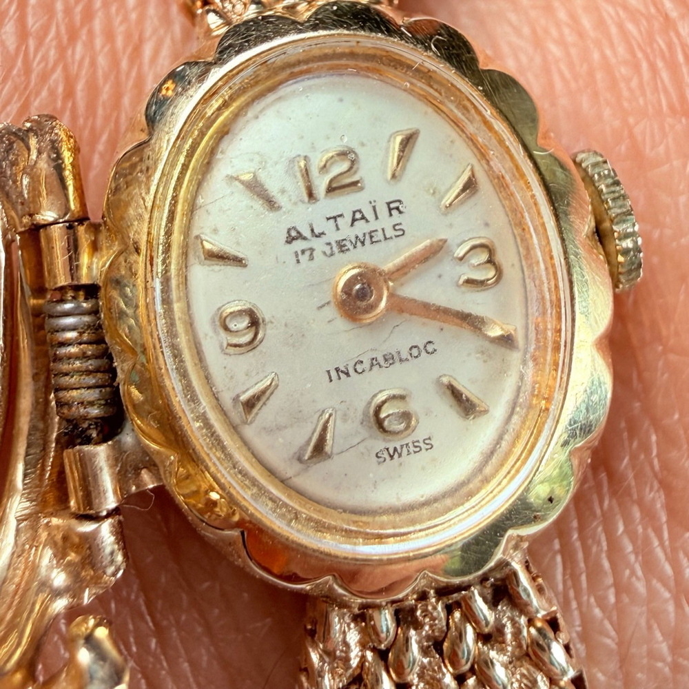 Estate 14K Solid Gold Altair Ladies Diamond Hidden Dial Bracelet Watch 1940's - Picture 8 of 16